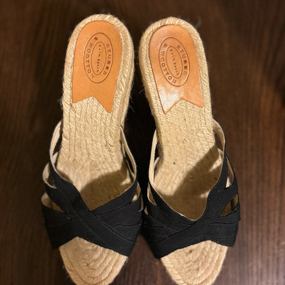 Stubbs and Wootton Women's Espadrille  Black Ribboned Wedge.Size 10 U.S/41 EU